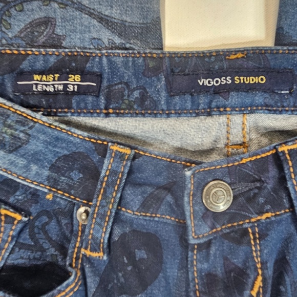 Vigoss Studio Floral Print Jeans Womens 26 Blue Denim Paisley Design Boho Skinny - Picture 10 of 11
